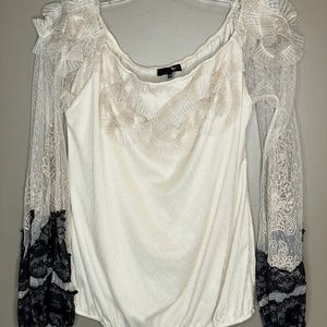 Ryu, Cream and Black lace top, Size M